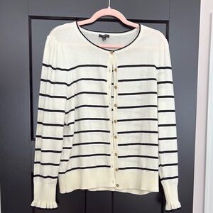 Talbots Striped Cream and Black Cardigan Sweater with Front Buttons. Size XL p